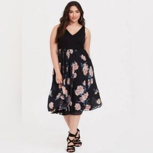TORRID Black Floral Georgette Midi Dress